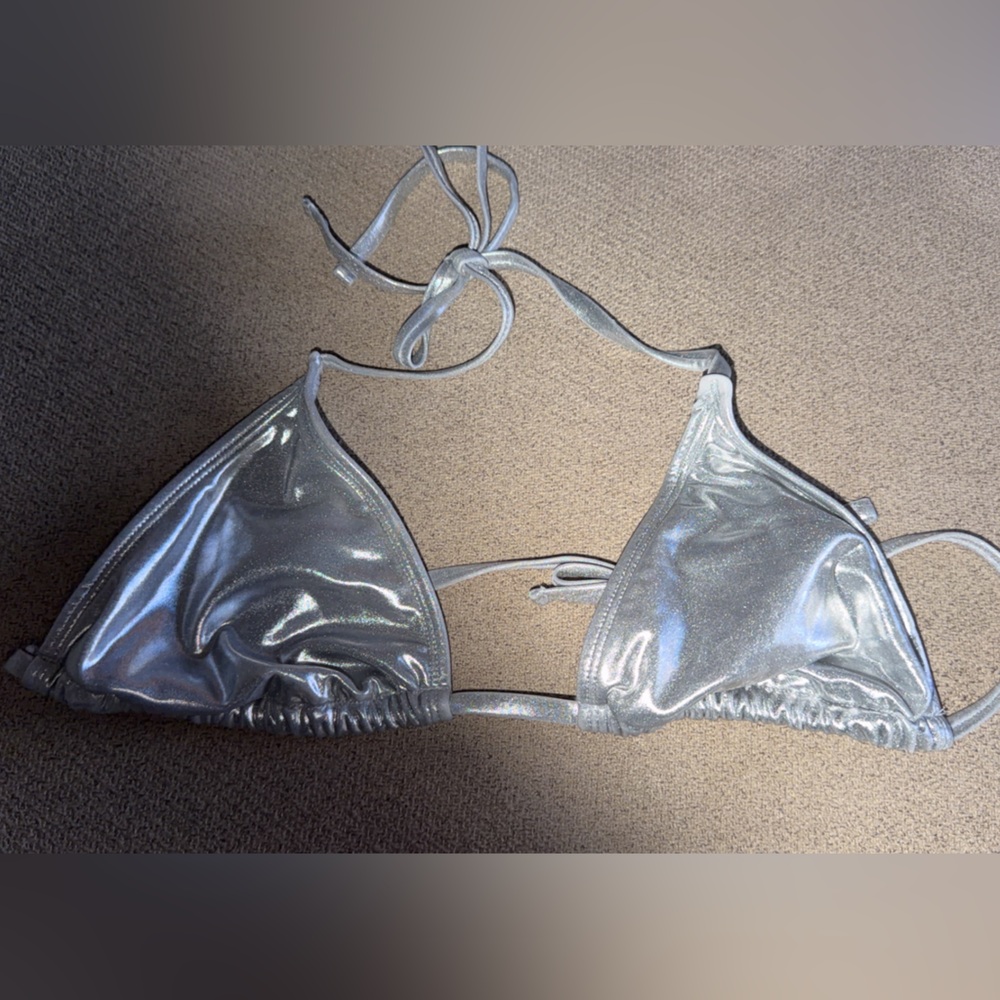 wild fable Silver Metallic Triangle Bikini Top